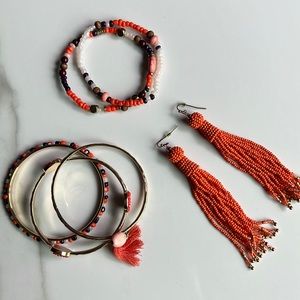 Orange beaded Earrings and Bracelet Set